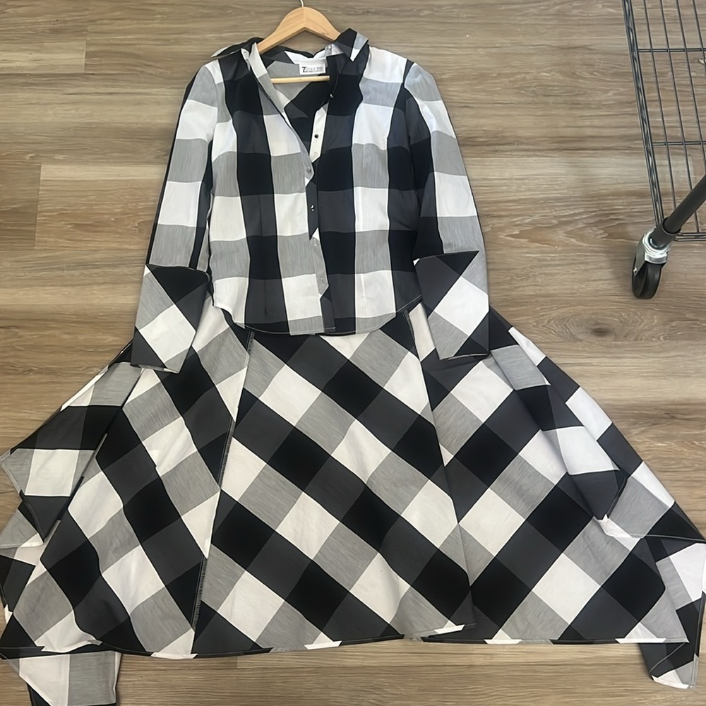7th Avenue New York & Company Gingham Print Hi Low Shirt Blouse